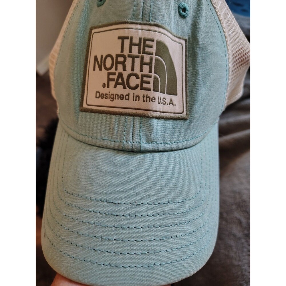 The North Face Light Blue White Trucker Hat Adjustable Mesh Back Outdoor